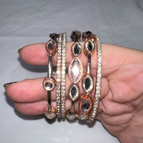 No Brand Jewelry - Set of Six Rose Gold Tone Rhinestone Stack Bangle Bracelets **SEE PIC AND DESCRI